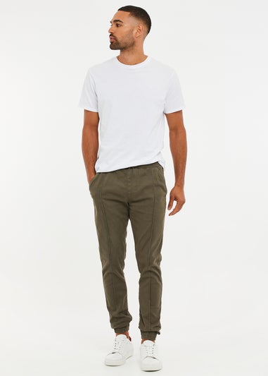 Threadbare Khaki Cuffed Slim Fit Casual Trousers With Stretch