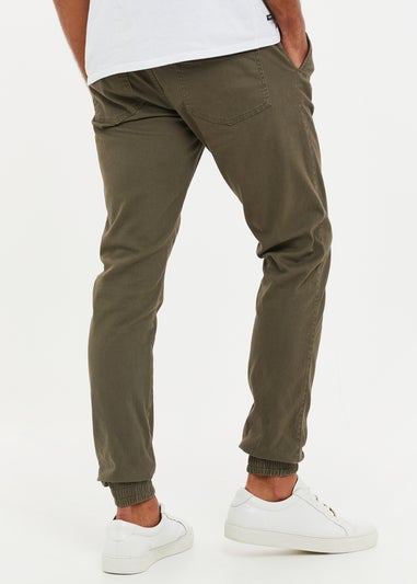 Threadbare Khaki Cuffed Slim Fit Casual Trousers With Stretch