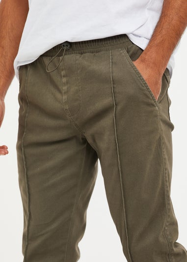 Threadbare Khaki Cuffed Slim Fit Casual Trousers With Stretch