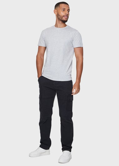 Threadbare Black Pane Belted Cargo Trousers