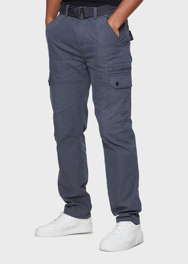 Threadbare Charcoal Cotton Blend Belted Cargo Trousers