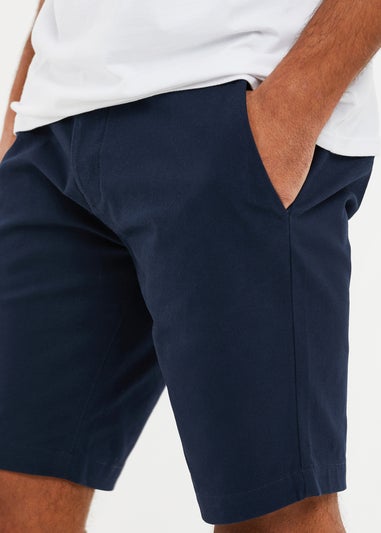 Threadbare Navy Cotton Slim Fit Chino Shorts With Stretch