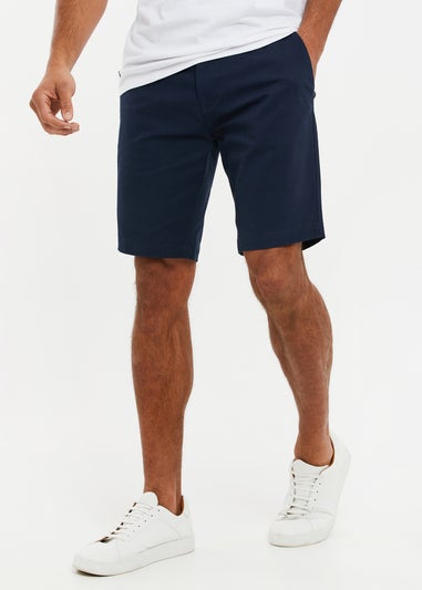 Threadbare Navy Cotton Slim Fit Chino Shorts With Stretch