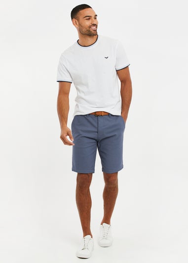 Threadbare Blue Cotton Turn-Up Chino Shorts with Woven Belt