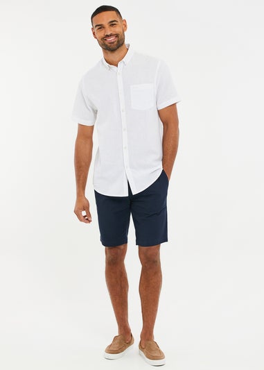 Threadbare Navy Cotton Turn-Up Chino Shorts with Woven Belt