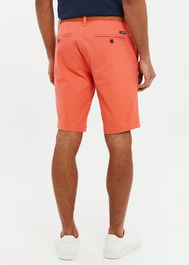 Threadbare Coral Cotton Turn-Up Chino Shorts with Woven Belt