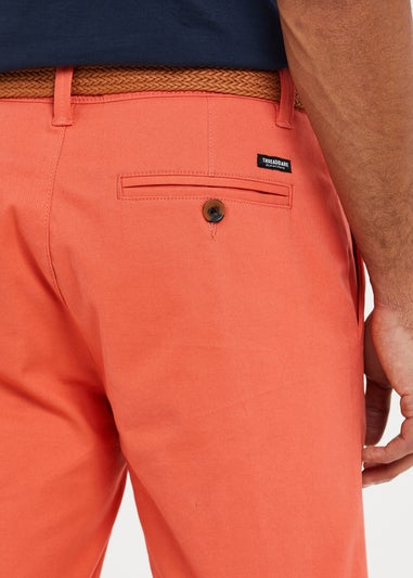 Threadbare Coral Cotton Turn-Up Chino Shorts with Woven Belt