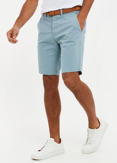 Threadbare Duck Egg Conta Cotton Turn-Up Chino Shorts with Woven Belt