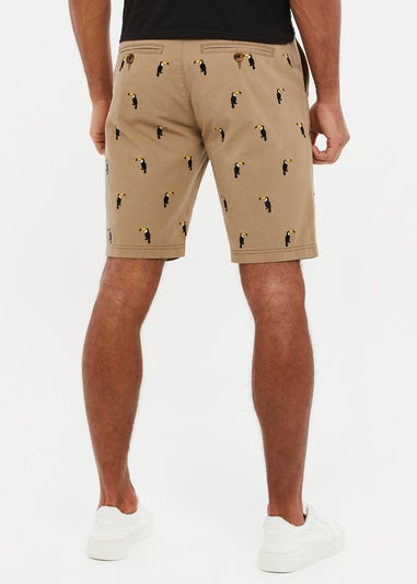 Threadbare Stone Cotton Tropez Embroidered Toucan Chino Shorts