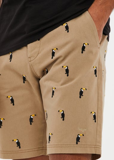 Threadbare Stone Cotton Tropez Embroidered Toucan Chino Shorts