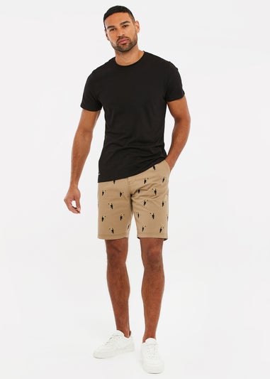 Threadbare Stone Cotton Embroidered Toucan Chino Shorts