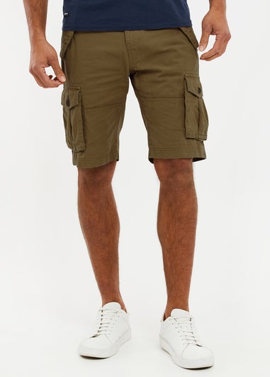 Threadbare Khaki Cotton Twill Cargo Shorts