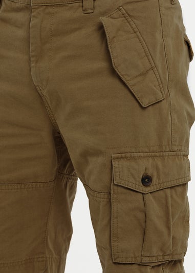 Threadbare Khaki Cotton Twill Cargo Shorts