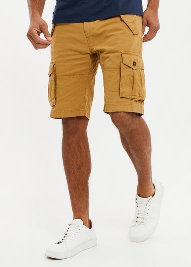 Threadbare Camel Lugo Regular Fit Cotton Twill Cargo Shorts