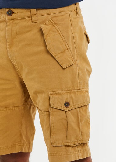 Threadbare Camel Lugo Regular Fit Cotton Twill Cargo Shorts