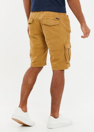 Threadbare Camel Lugo Regular Fit Cotton Twill Cargo Shorts