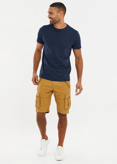 Threadbare Camel Lugo Regular Fit Cotton Twill Cargo Shorts