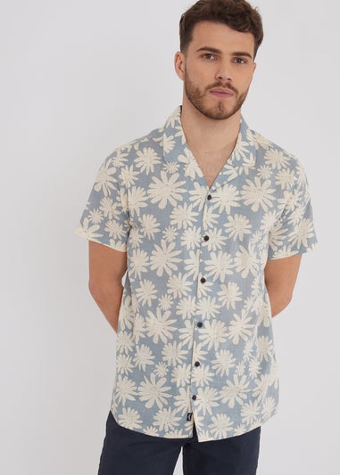 Threadbare Light Blue Short Sleeve Floral Print Cotton Shirt