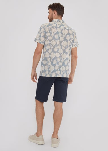 Threadbare Light Blue Short Sleeve Floral Print Cotton Shirt