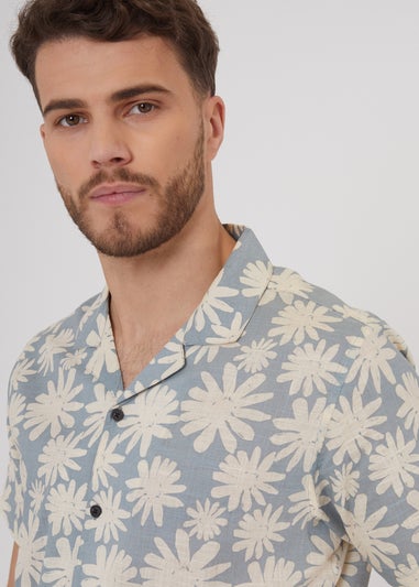 Threadbare Light Blue Short Sleeve Floral Print Cotton Shirt