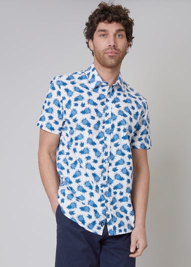 Threadbare White Jaxx Short Sleeve Pineapple Print Cotton Shirt