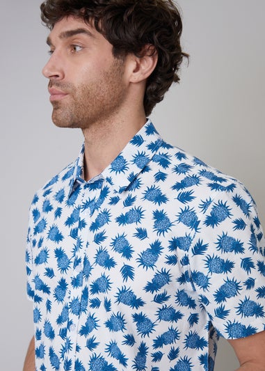 Threadbare White Short Sleeve Pineapple Print Cotton Shirt