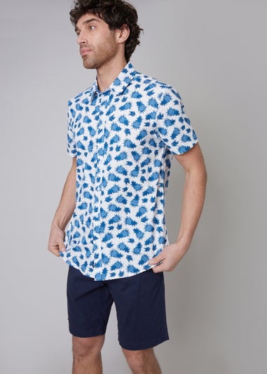 Threadbare White Short Sleeve Pineapple Print Cotton Shirt