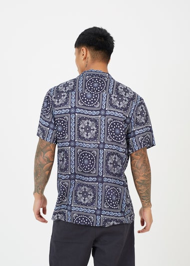 Brave Soul Navy Revere Collar Print Shirt