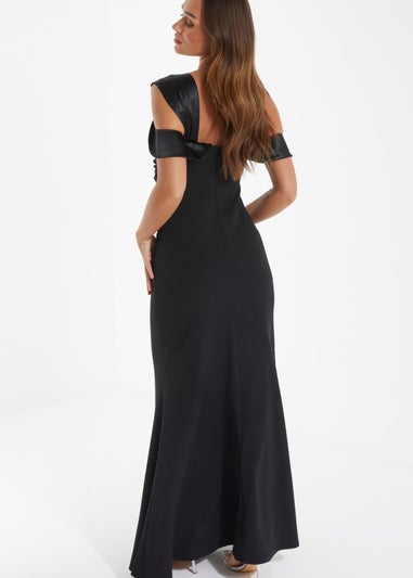 Quiz Black Asymmetric Bardot Maxi Dress