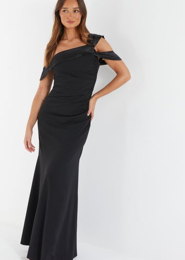 Quiz Black Asymmetric Bardot Maxi Dress