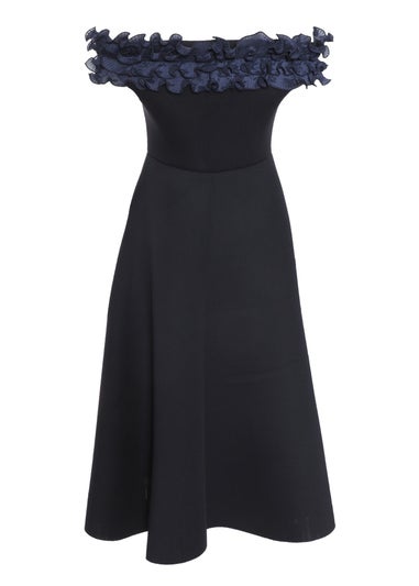 Quiz Blue Bardot Ruffle Skater Midi Dress