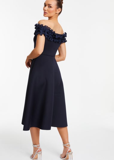 Quiz Blue Bardot Ruffle Skater Midi Dress