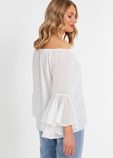 Quiz White Textured Chiffon Bardot Top