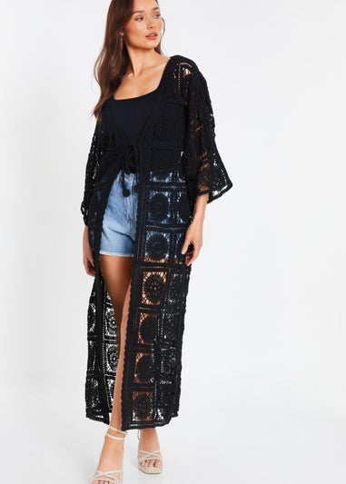 Quiz Black Crochet Maxi Cardigan