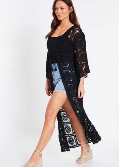 Quiz Black Crochet Maxi Cardigan