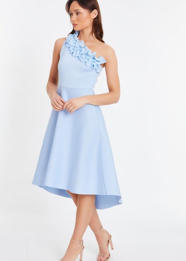 Quiz Blue One Shoulder Ruffle Skater Midi Dress