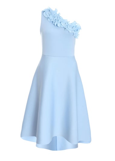 Quiz Blue One Shoulder Ruffle Skater Midi Dress