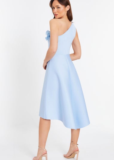 Quiz Blue One Shoulder Ruffle Skater Midi Dress