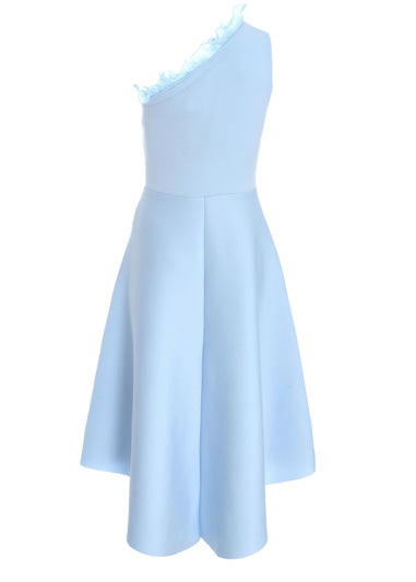 Quiz Blue One Shoulder Ruffle Skater Midi Dress