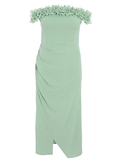 Quiz Green Curve Ruffle Bardot Maxi Dress