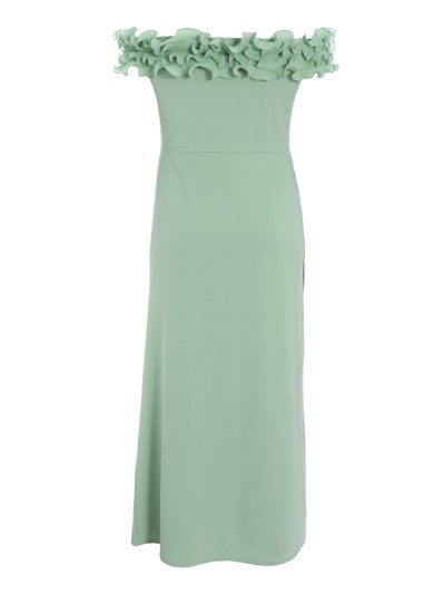 Quiz Green Curve Ruffle Bardot Maxi Dress