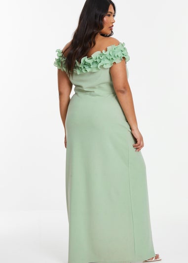 Quiz Green Curve Ruffle Bardot Maxi Dress