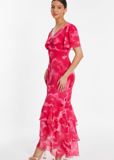 Quiz Pink Swirl Print Chiffon Maxi Dress