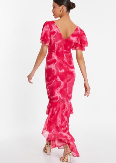 Quiz Pink Swirl Print Chiffon Maxi Dress