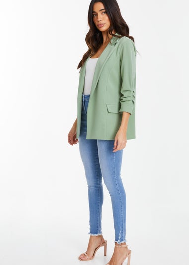 Quiz Green Ruched Sleeve Blazer