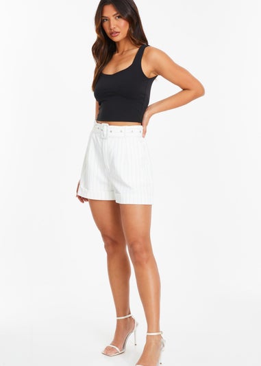 Quiz White Pinstripe Tailored Shorts