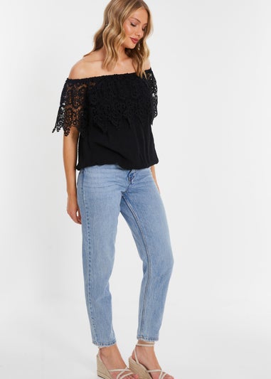 Quiz Black Crochet Bardot Top