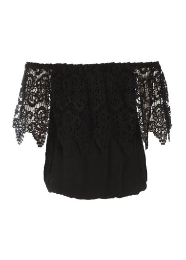 Quiz Black Crochet Bardot Top