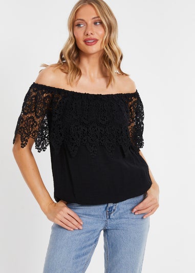 Quiz Black Crochet Bardot Top