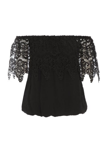 Quiz Black Crochet Bardot Top